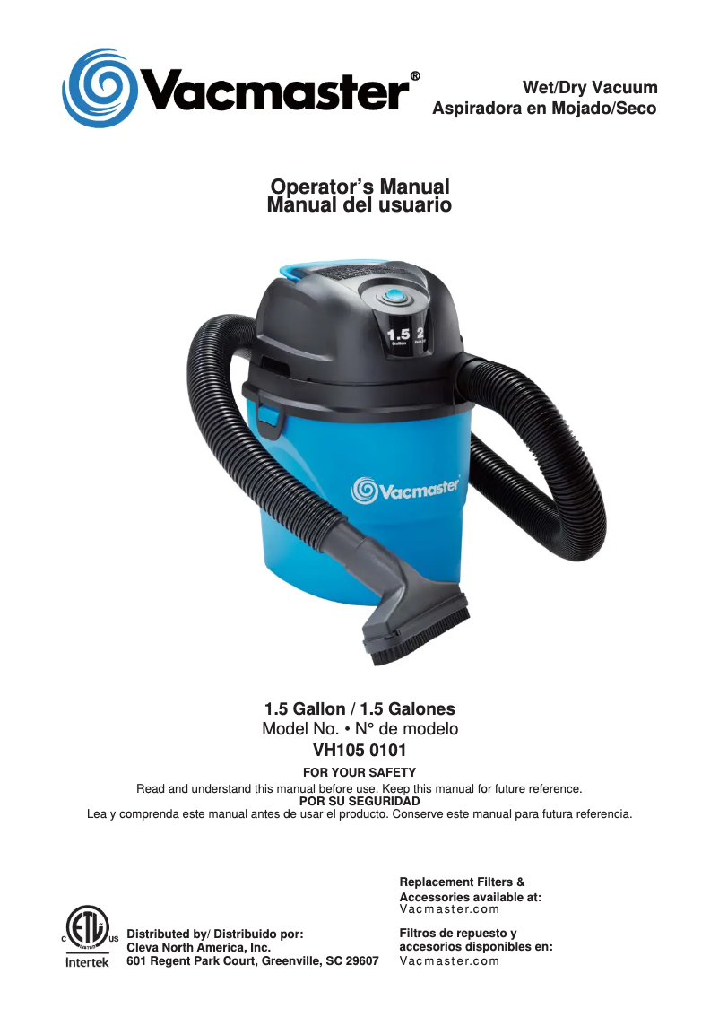 Página 1 del manual Manual de usuario Vacmaster VH105 0101