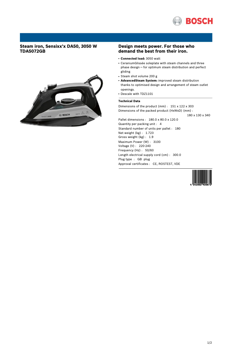 Página nº 1 - Ficha técnica Bosch TDA5072GB