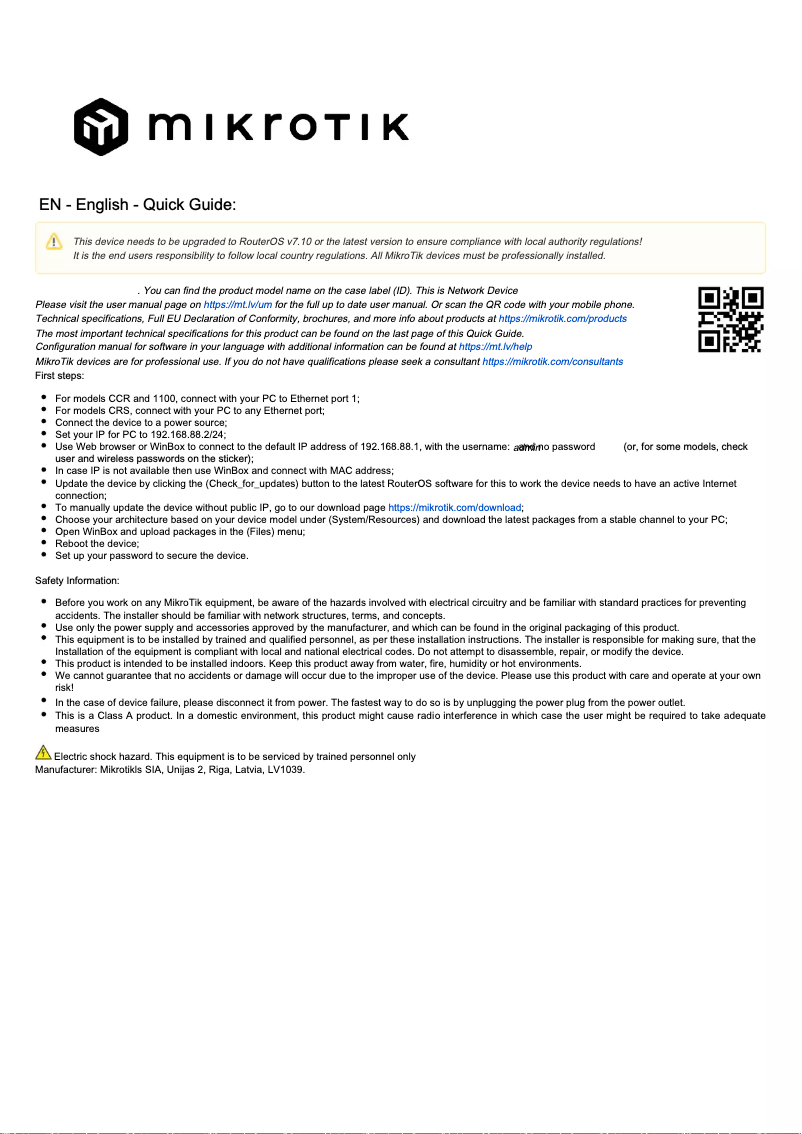 Imagen de la primera página del manual del dispositivo CCR1016-12S-1S+