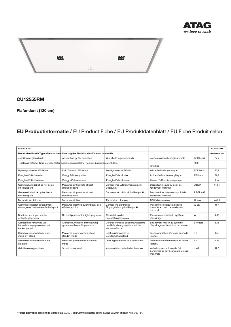 Página 1 del manual Ficha técnica Atag CU12555RM