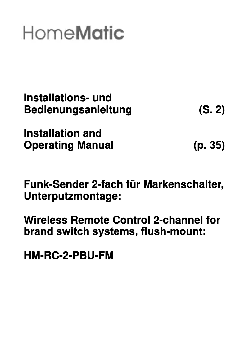 Imagen de la primera página del manual del dispositivo HM-RC-2-PBU-FM