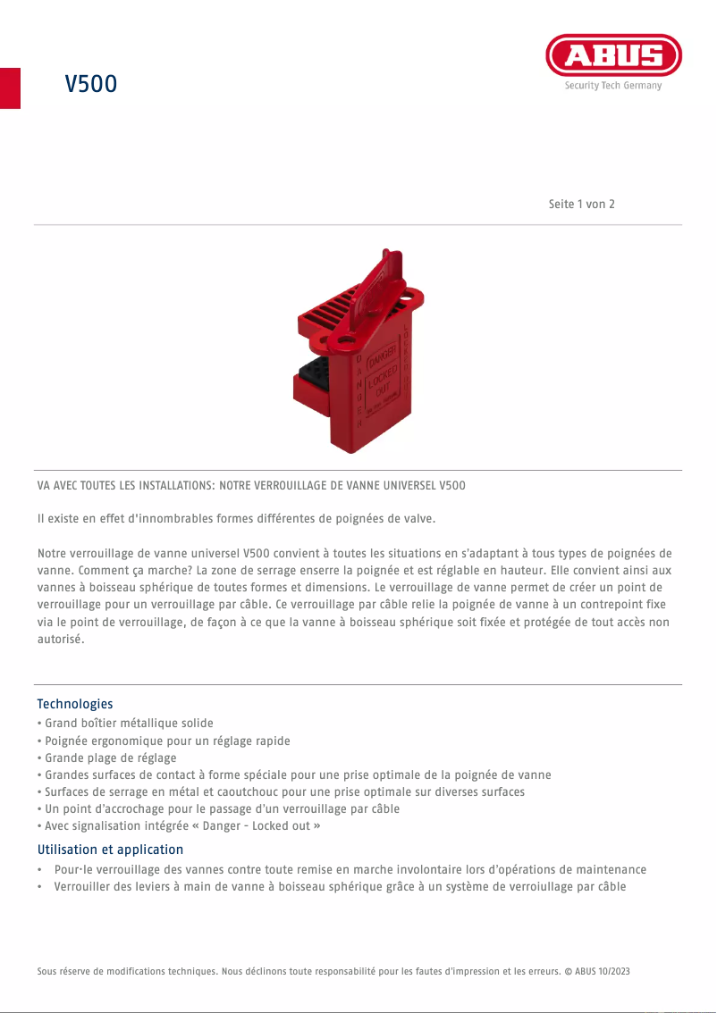 Imagen de la primera página del manual del dispositivo V500