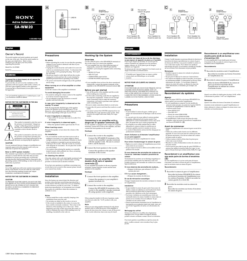 Página nº 1 - Manual de usuario Sony SA-WM20