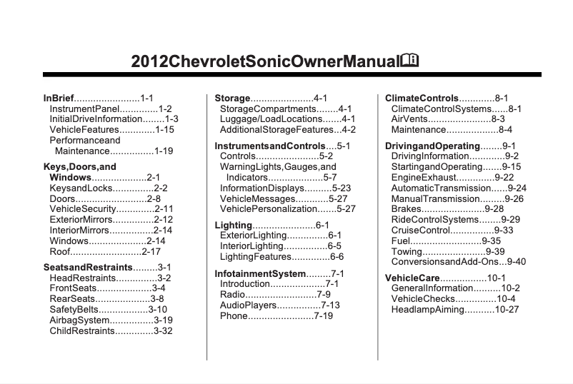Página 1 del manual Manual de usuario Chevrolet Sonic (2012)