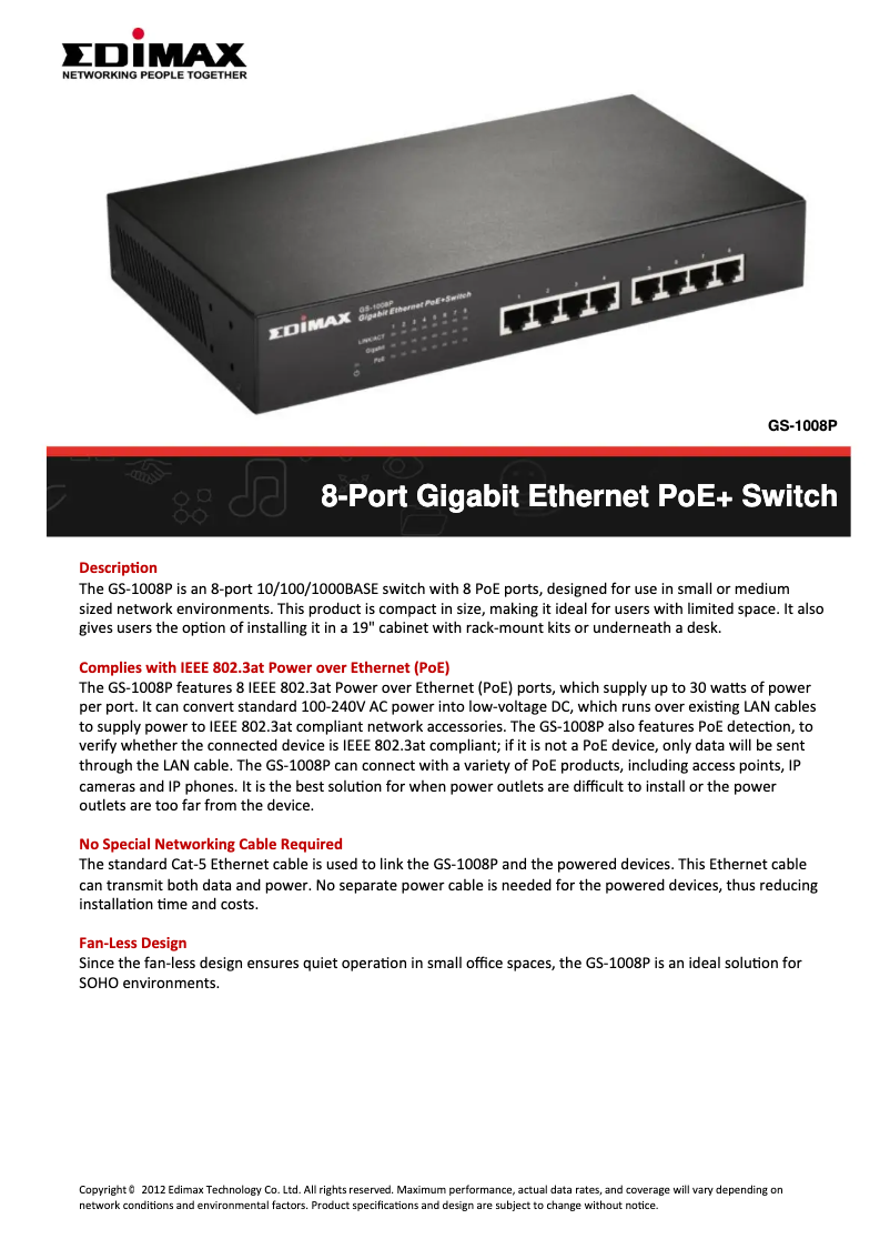 Imagen de la primera página del manual del dispositivo GS-1008P