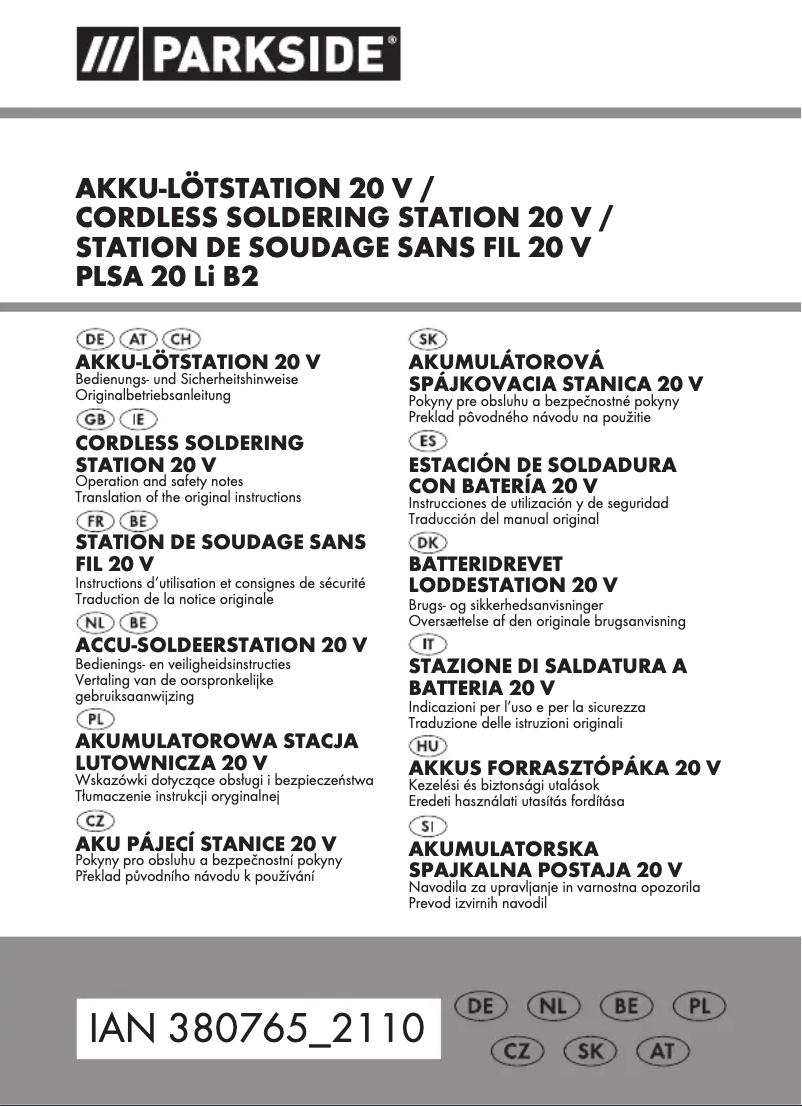 Página 1 del manual Manual de usuario Parkside PLSA 20 Li B2