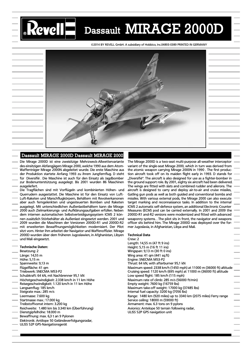 Imagen de la primera página del manual del dispositivo Dassault MIRAGE 2000D