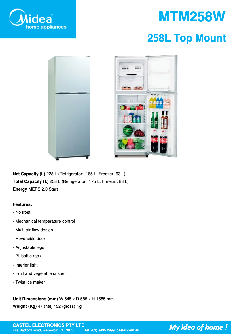 Imagen de la primera página del manual del dispositivo MTM258W