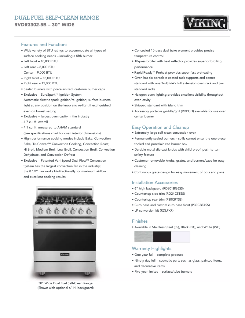 Página 1 del manual Ficha técnica Viking RVDR33025BSSLP