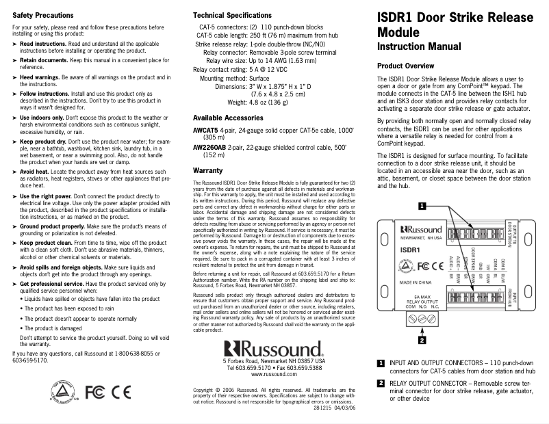 Página 1 del manual Manual de usuario Russound ISDR1