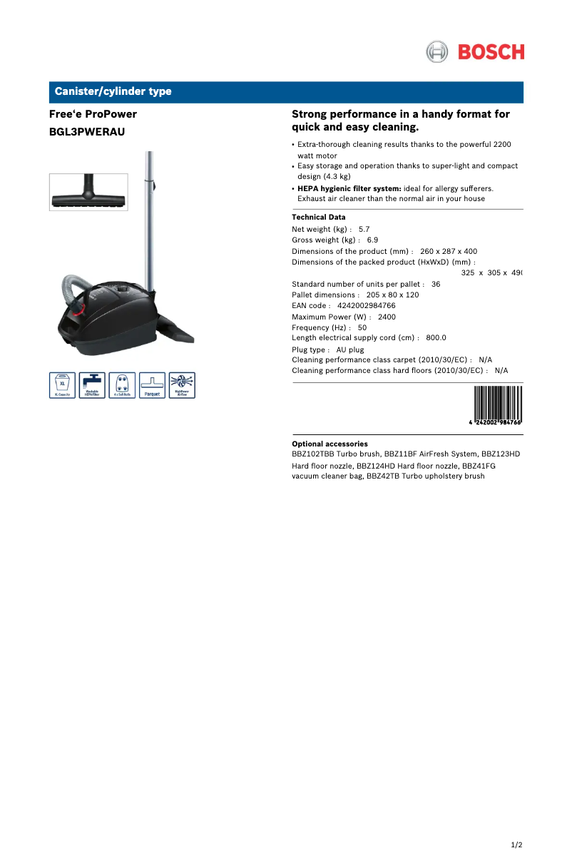 Imagen de la primera página del manual del dispositivo Free'e ProPower BGL3PWERAU