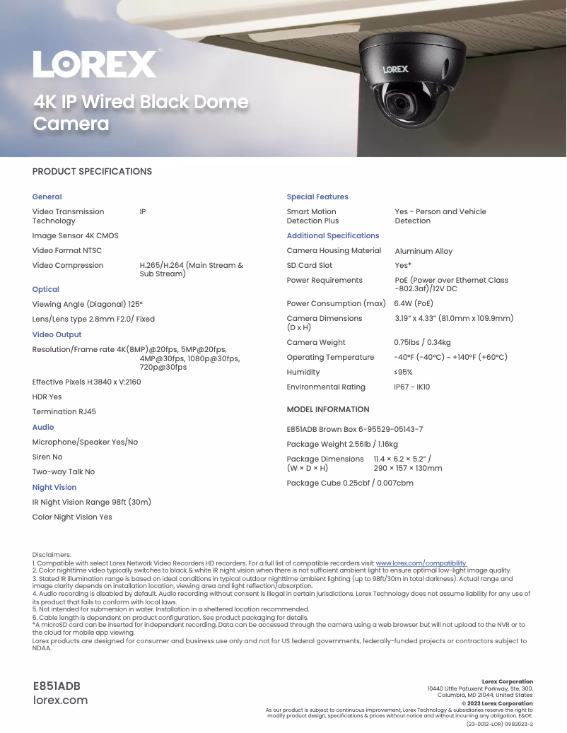 Página nº 1 - Ficha técnica Lorex E851ADB