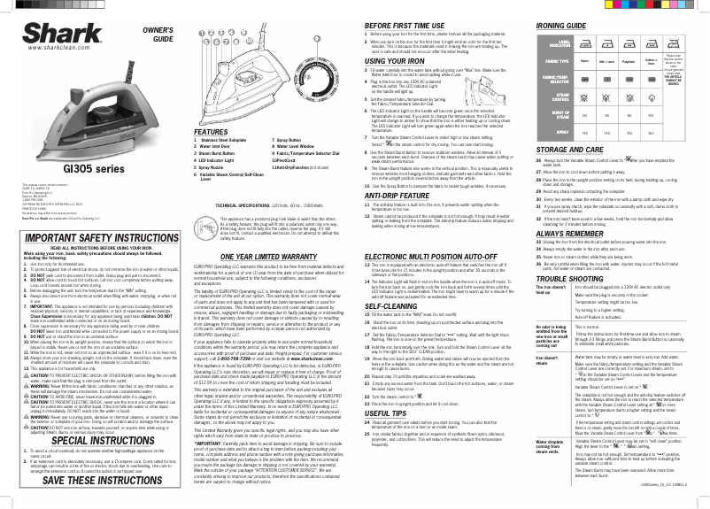 Imagen de la primera página del manual del dispositivo Lightweight Professional Steam Iron