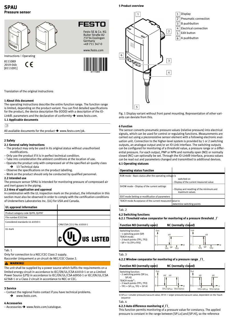 Imagen de la primera página del manual del dispositivo SPAU