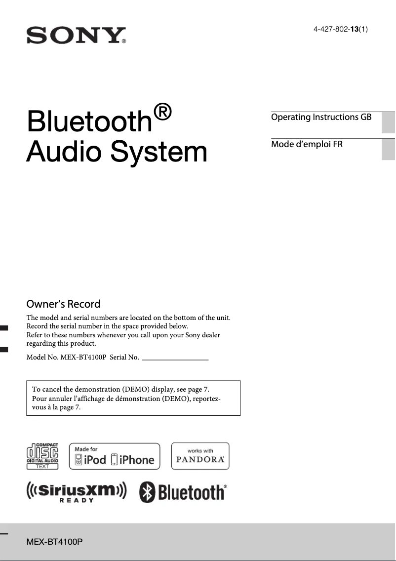 Imagen de la primera página del manual del dispositivo MEX-BT4100P