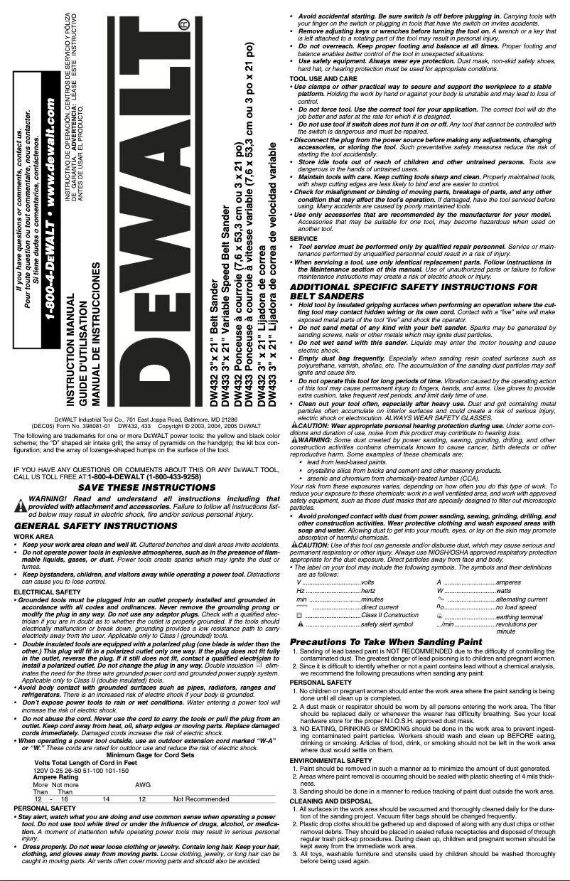 Página nº 1 - Manual de usuario DeWalt DW433