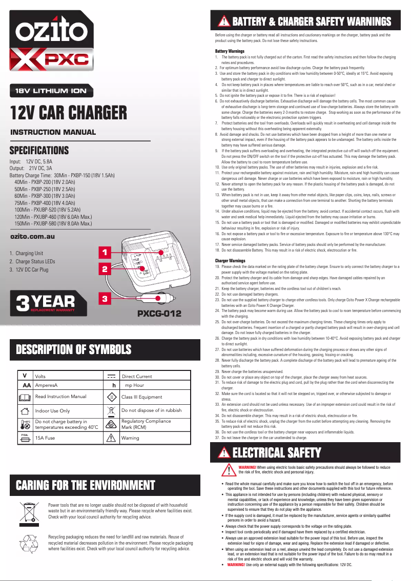 Imagen de la primera página del manual del dispositivo PXCG-012