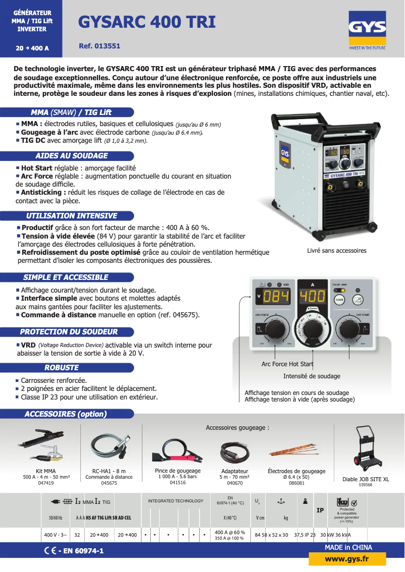 Imagen de la primera página del manual del dispositivo Gysarc 400 A TRI