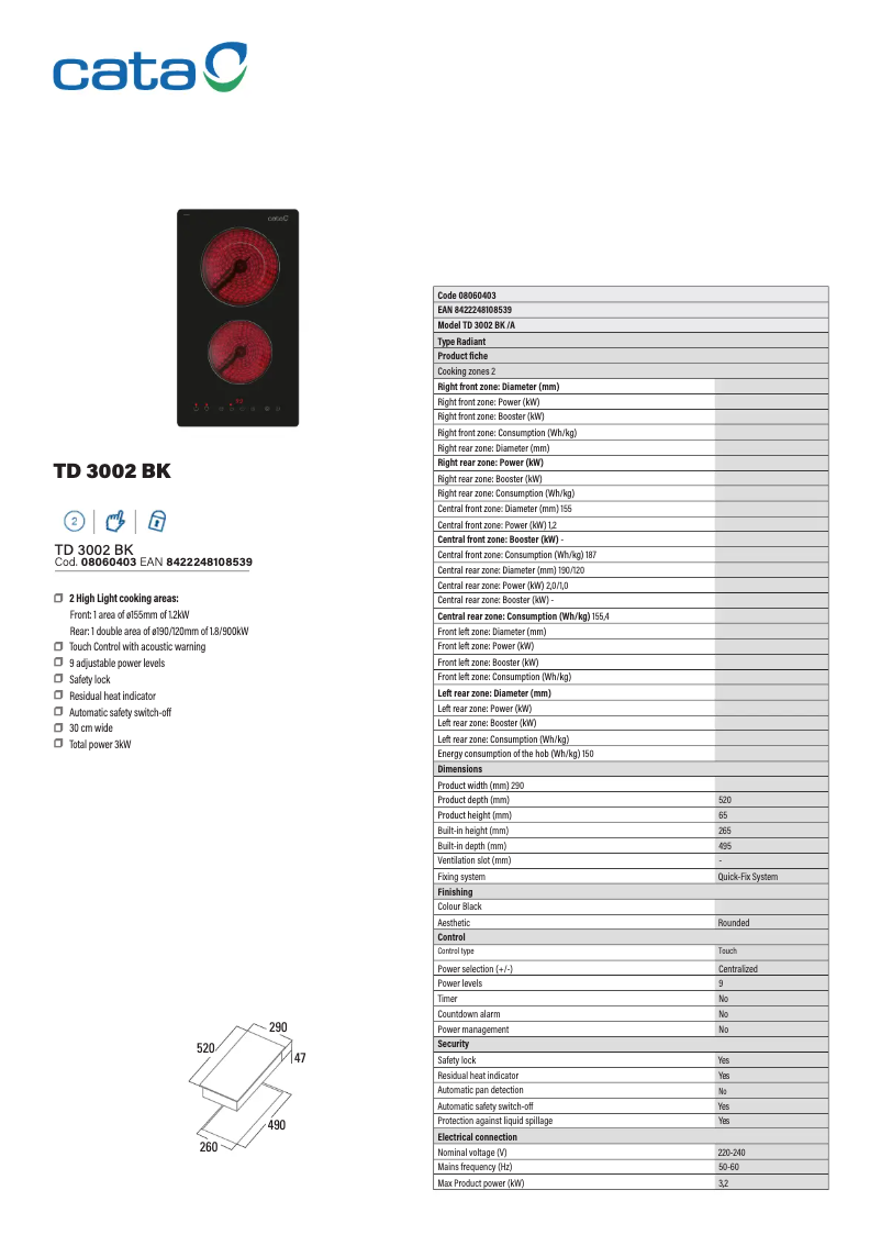 Imagen de la primera página del manual del dispositivo TD 3002 BK A