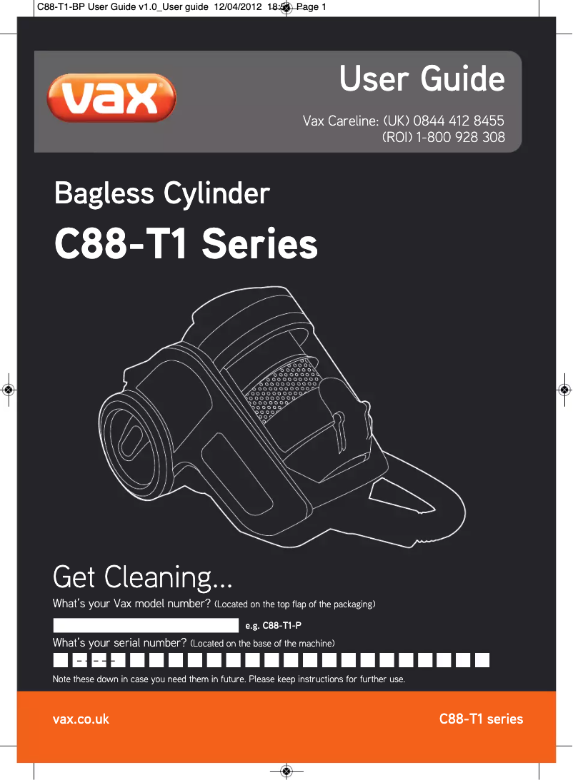 Página 1 del manual Manual de usuario Vax C88-T1