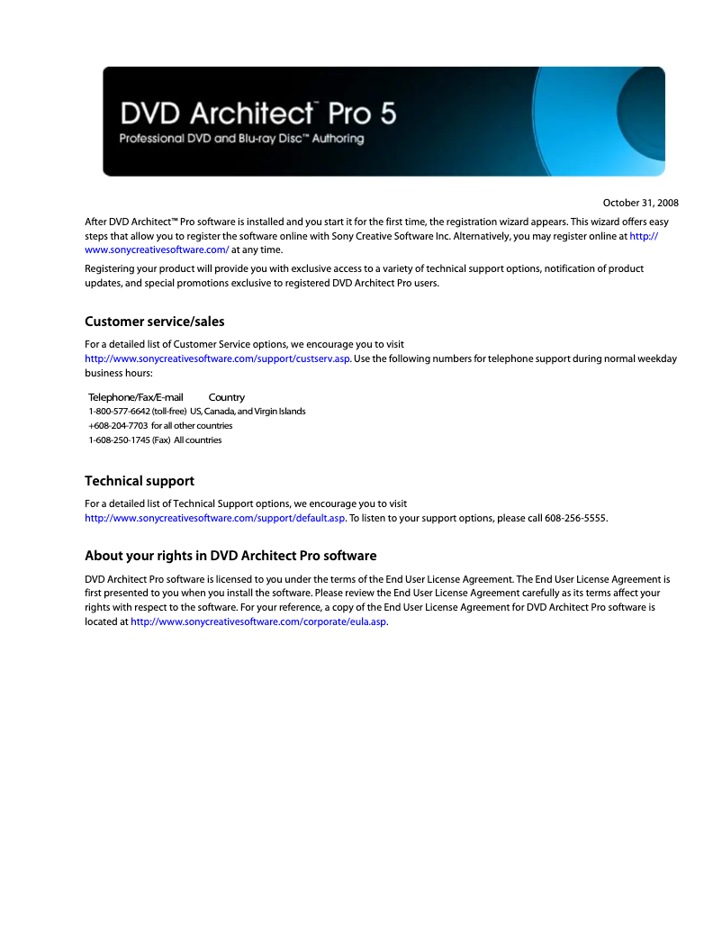 Imagen de la primera página del manual del dispositivo DVD Architect Pro 5