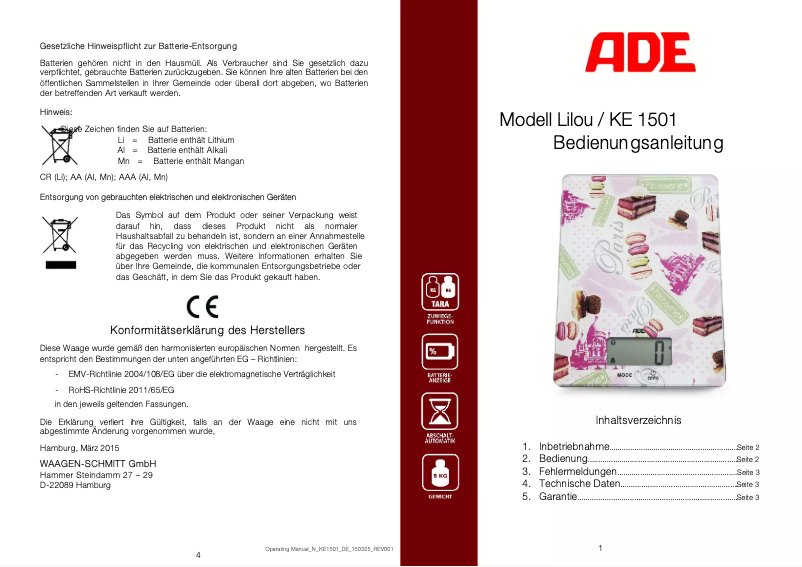 Página nº 1 - Manual de usuario ADE Lilou KE 1501