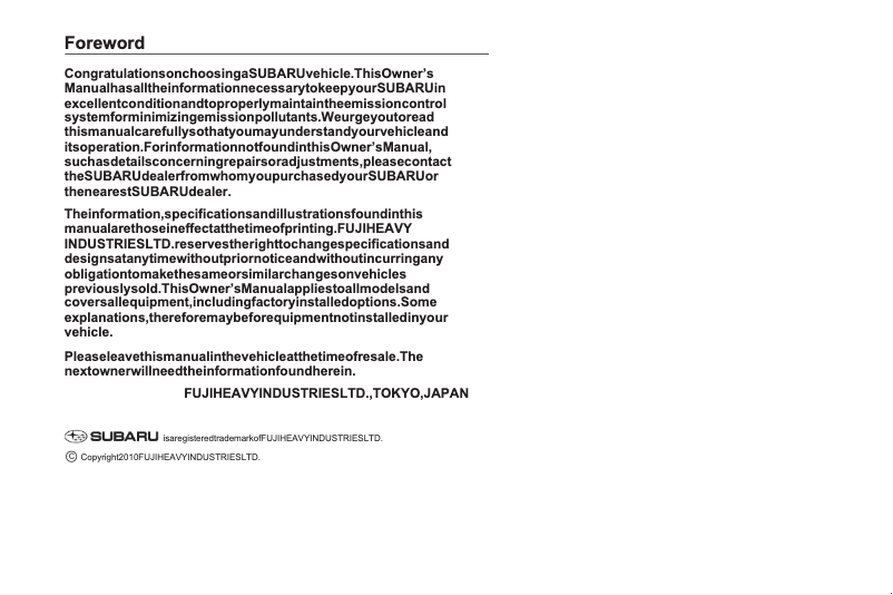 Página 1 del manual Manual de usuario Subaru Impreza (2011)