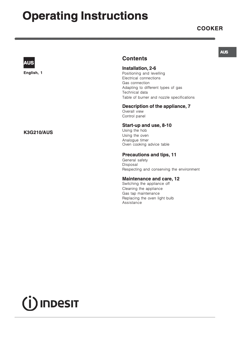 Página 1 del manual Manual de usuario Indesit K3G210(X)/AUS