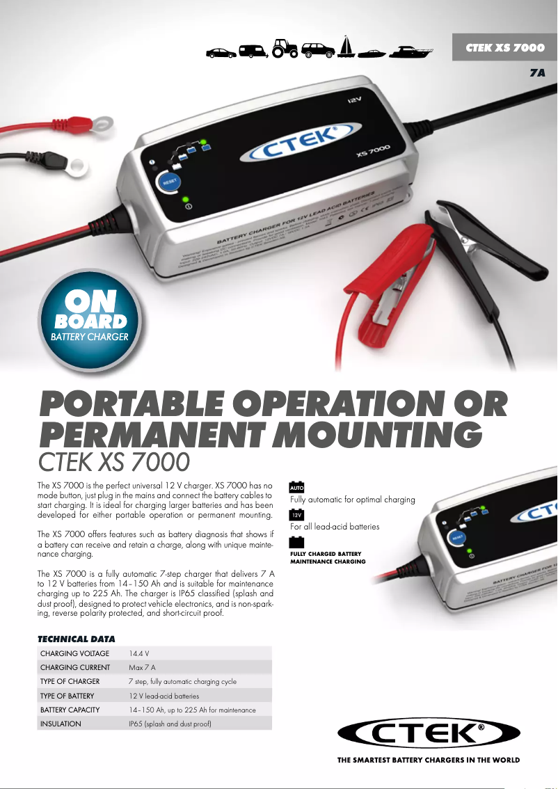 Página 1 del manual Ficha técnica Ctek XS 7000