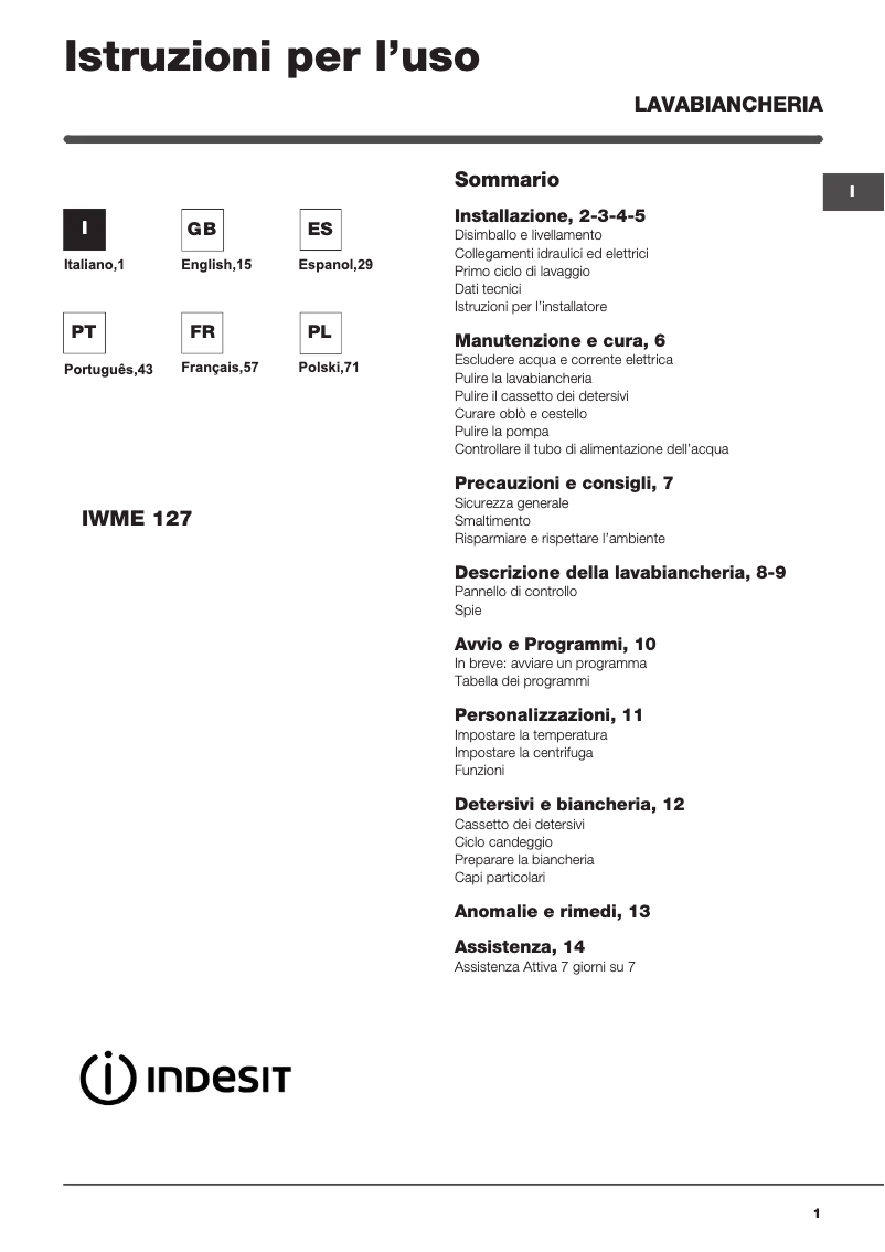 Imagen de la primera página del manual del dispositivo IWME 127