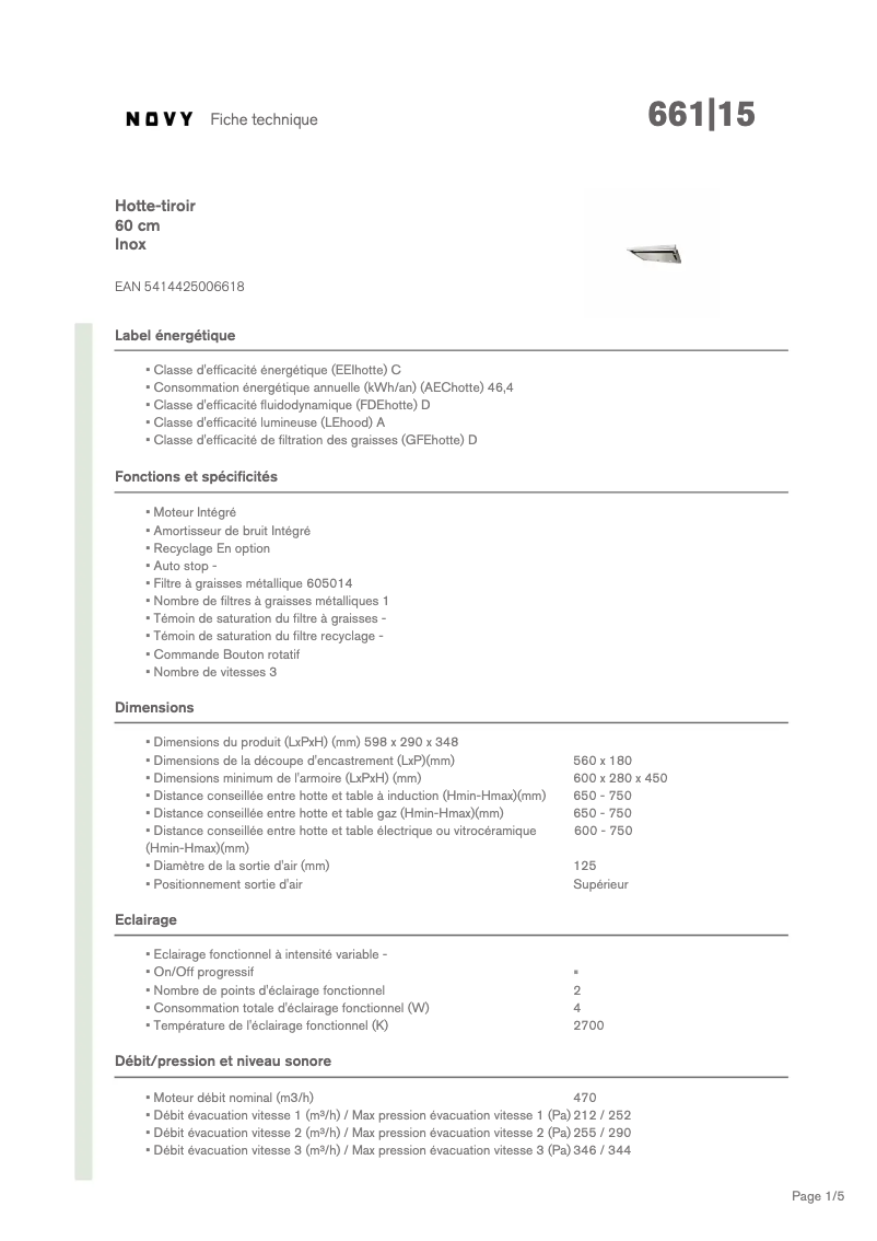 Página 1 del manual Ficha técnica Novy 661