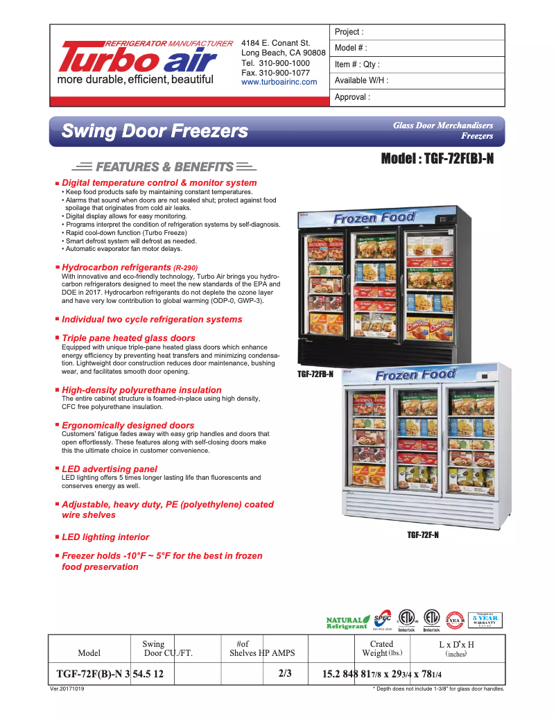 Imagen de la primera página del manual del dispositivo TGF-72F