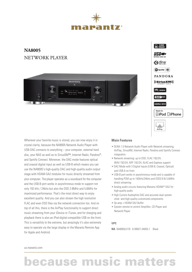 Página 1 del manual Ficha técnica Marantz NA8005