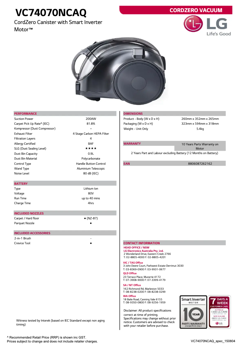 Imagen de la primera página del manual del dispositivo VC74070NCAQ