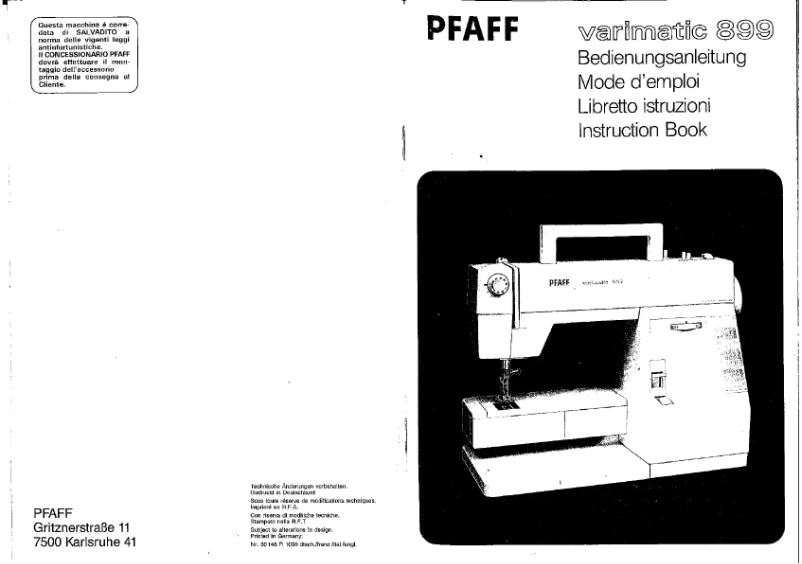 Página 1 del manual Manual de usuario Pfaff varimatic 899