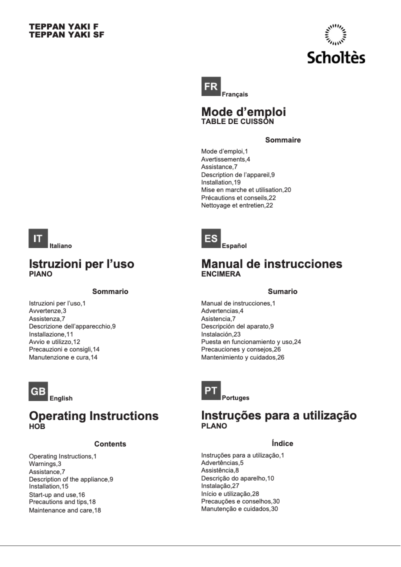 Página 1 del manual Manual de usuario Scholtès Teppan Yaki SF