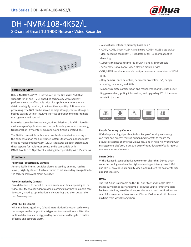 Imagen de la primera página del manual del dispositivo NVR4108-4KS2/L
