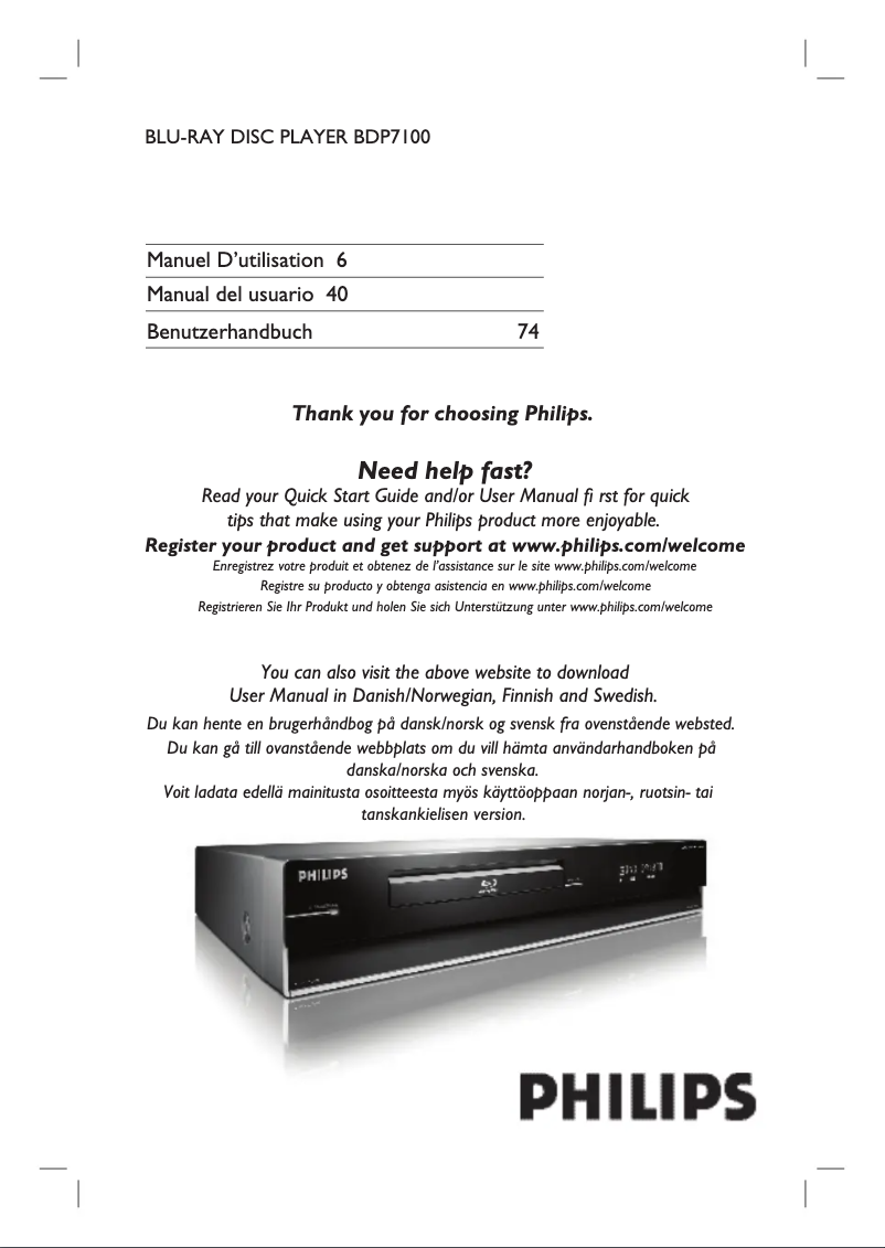 Imagen de la primera página del manual del dispositivo BDP7100