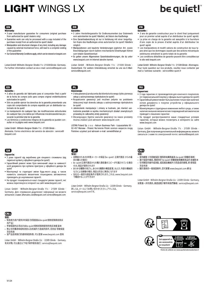 Imagen de la primera página del manual del dispositivo Light Wings LX