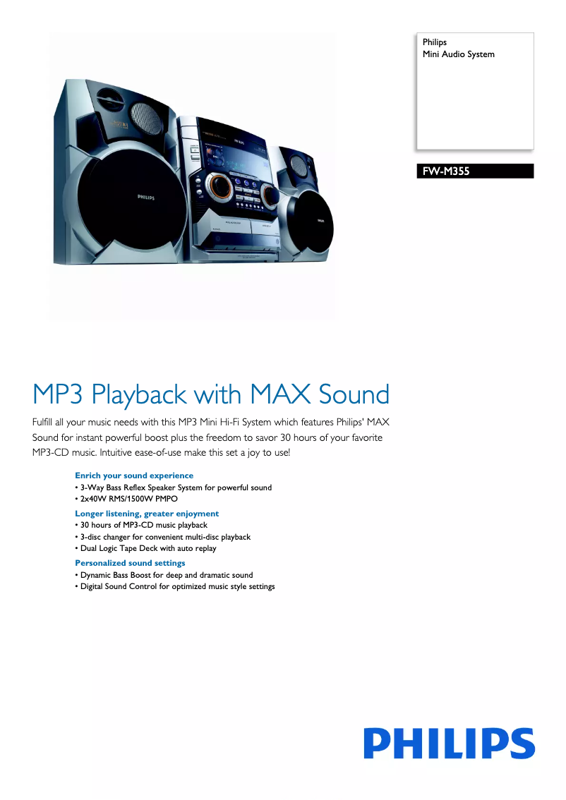 Página 1 del manual Folleto Philips FW-M355