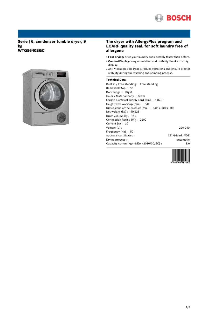 Imagen de la primera página del manual del dispositivo WTG8640SGC