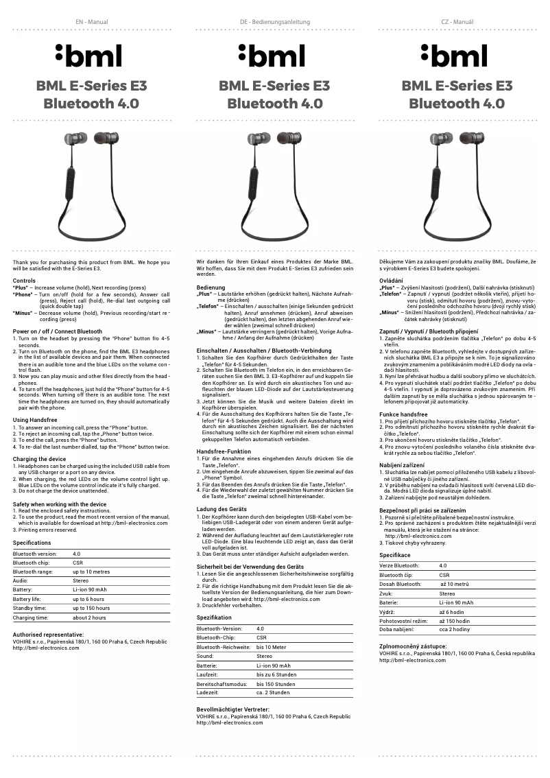 Página 1 del manual Manual de usuario BML E3