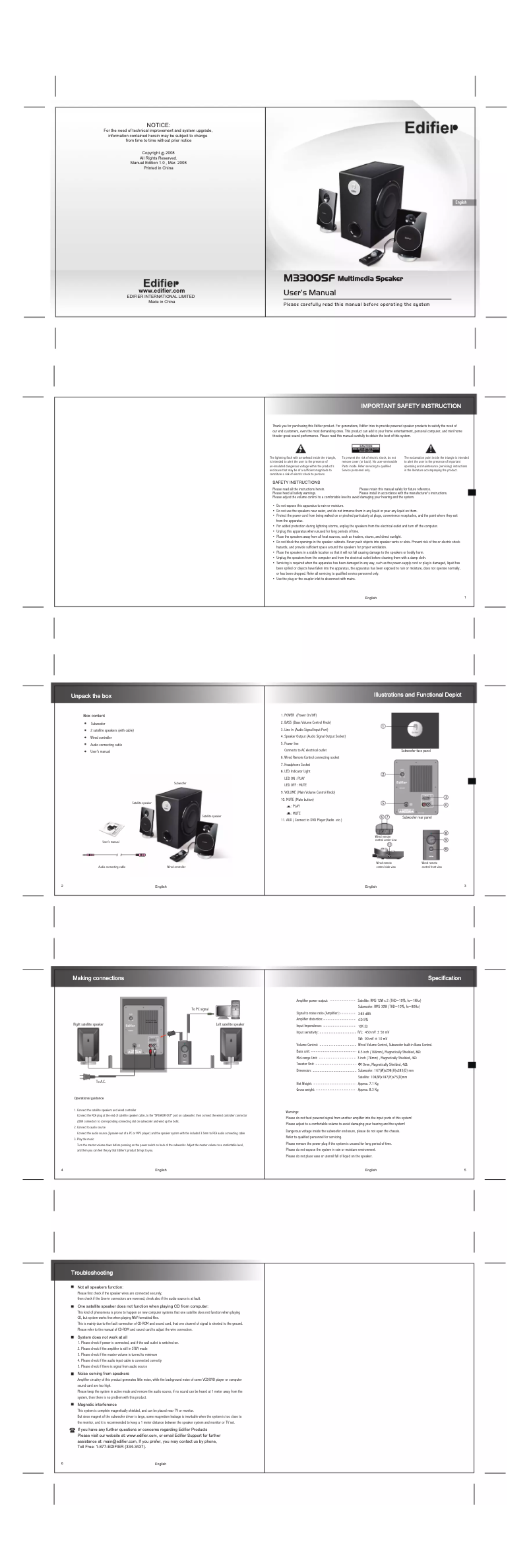 Página 1 del manual Manual de usuario Edifier M3300SF