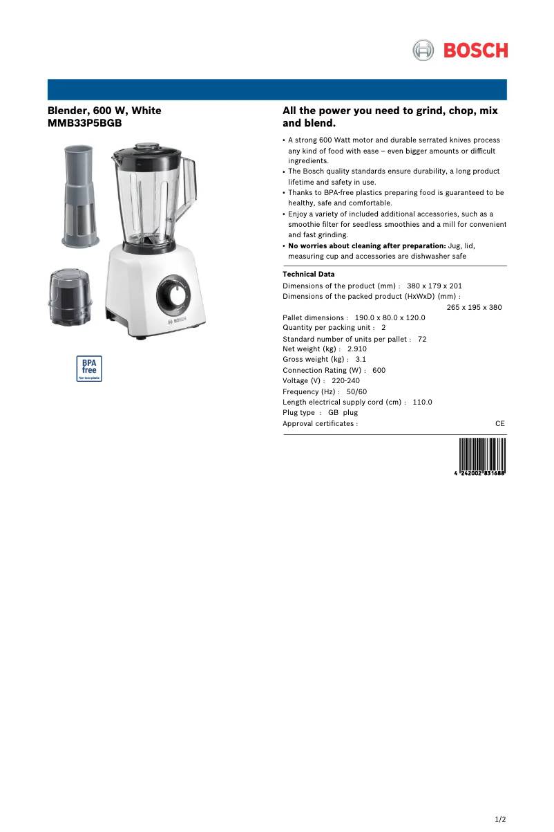 Imagen de la primera página del manual del dispositivo MMB33P5BGB