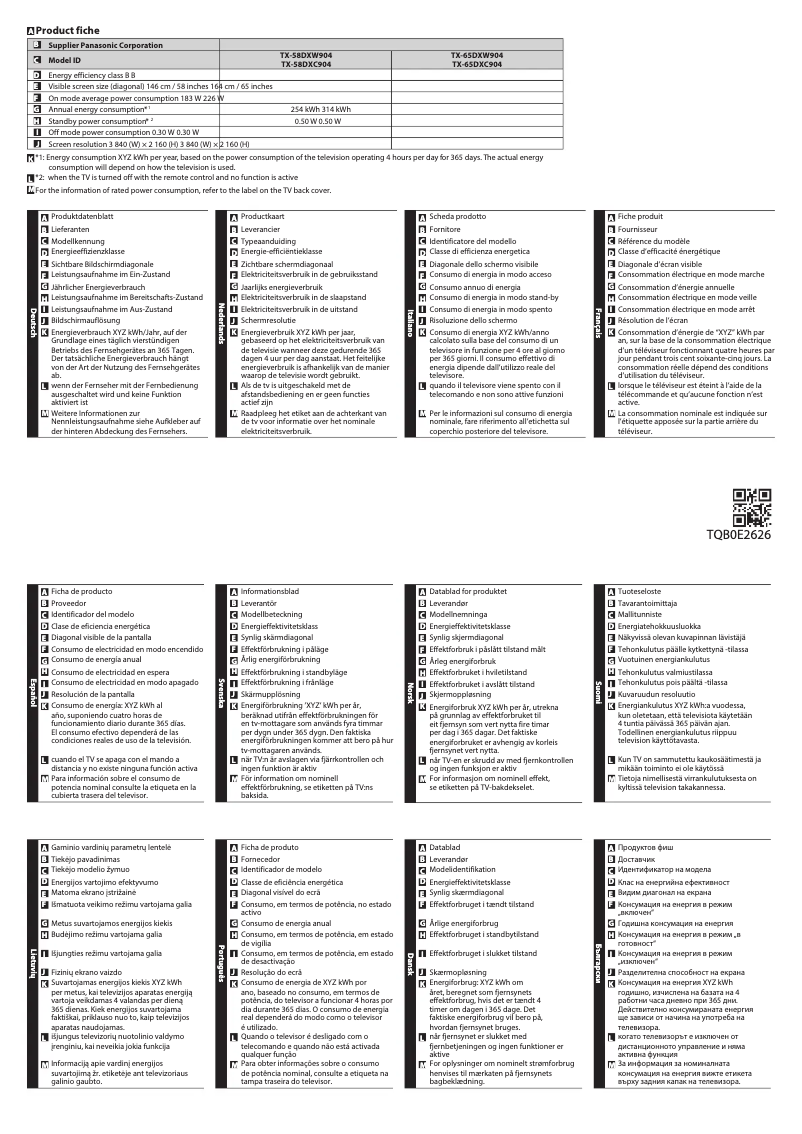Página nº 1 - Ficha técnica Panasonic TX-65DXW904