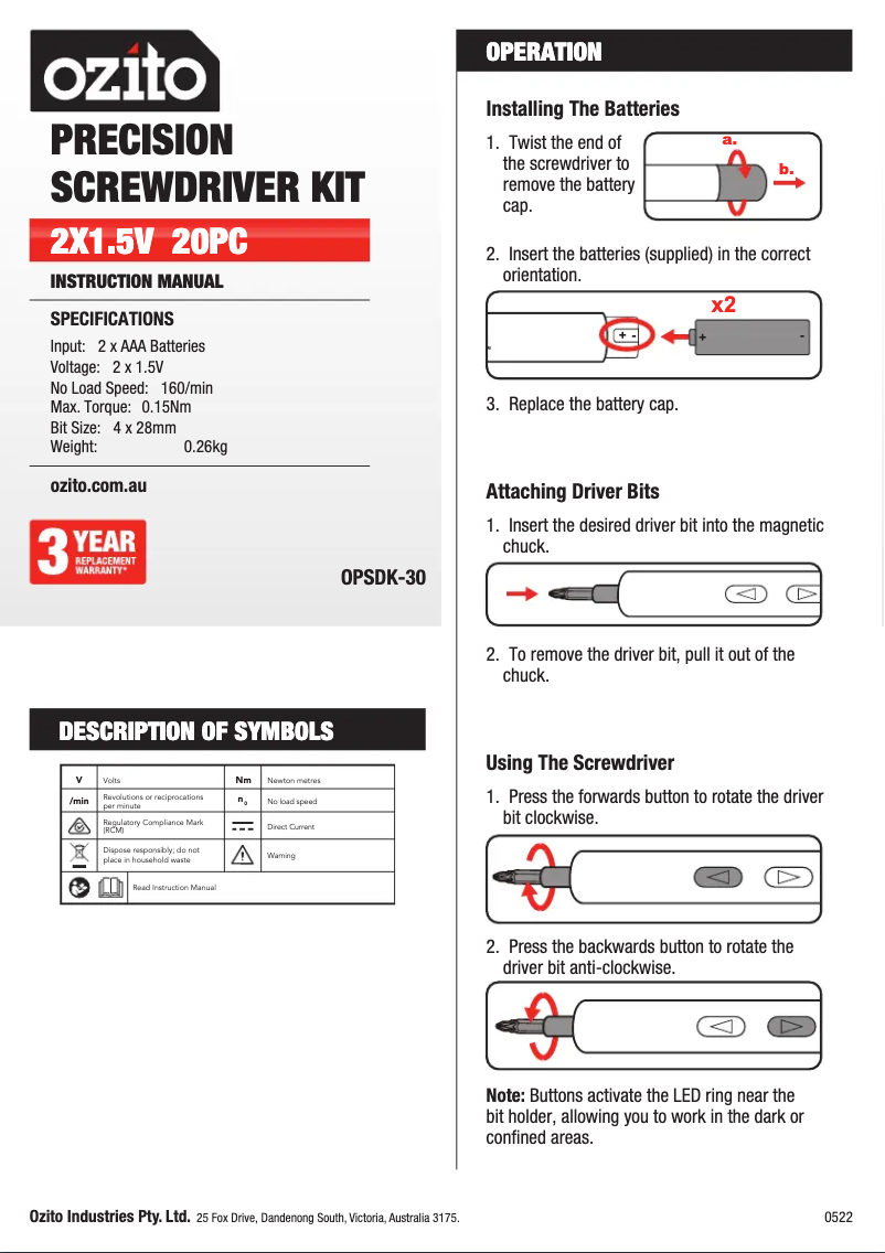 Imagen de la primera página del manual del dispositivo OPSDK-30