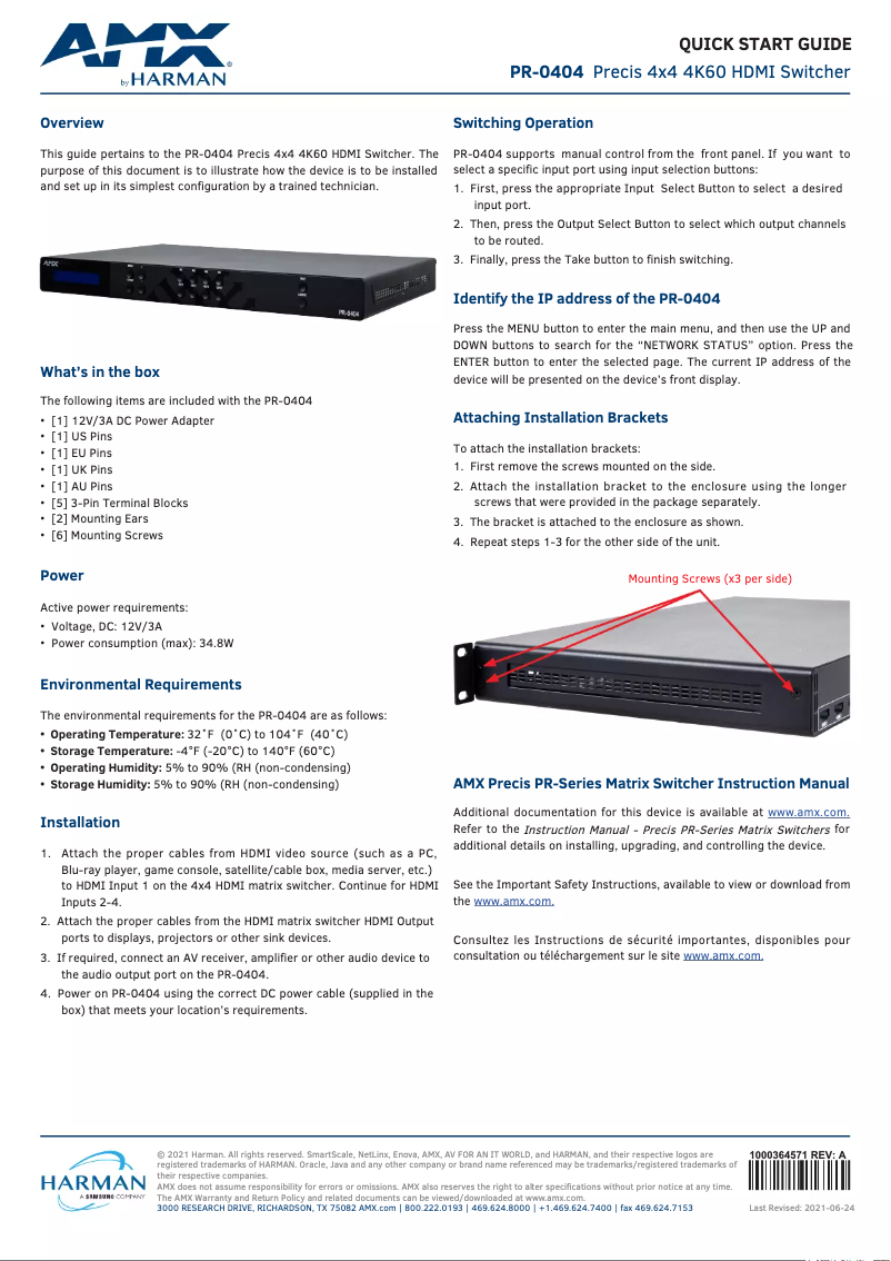 Imagen de la primera página del manual del dispositivo PR-0404