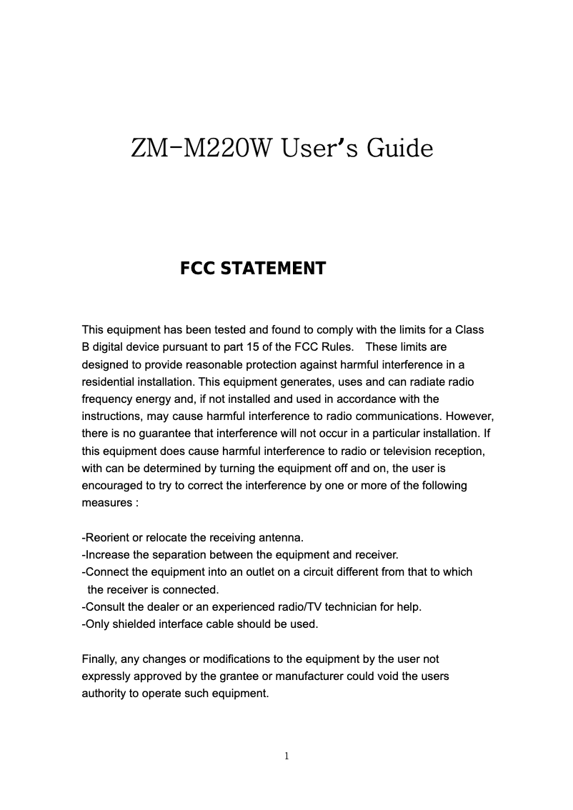 Imagen de la primera página del manual del dispositivo ZM-M220W