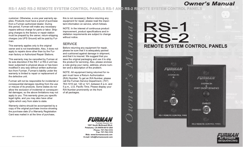 Página 1 del manual Manual de usuario Furman RS-2