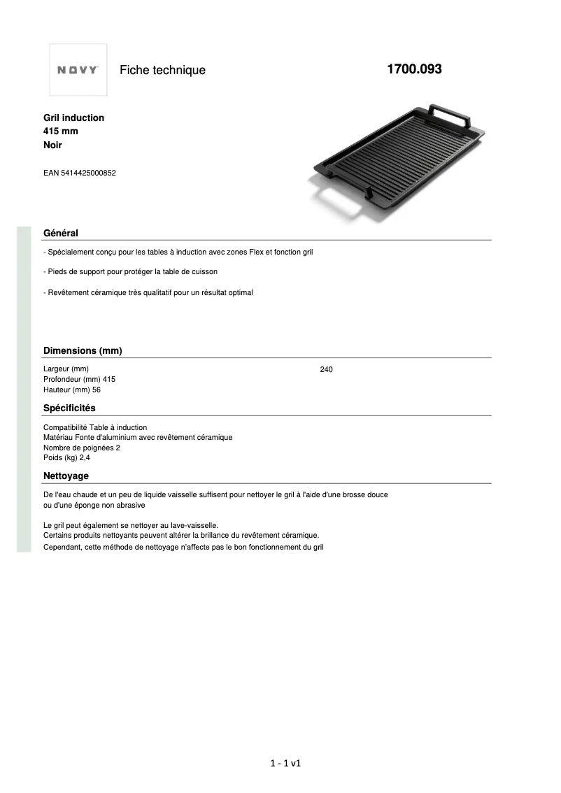 Página 1 del manual Ficha técnica Novy 1700093